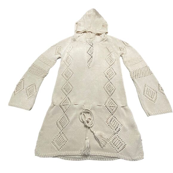 Zara Women Sweater Oatmeal Swimsuit V Neck Coverup Crochet Hodded Dress Small - Picture 6 of 11